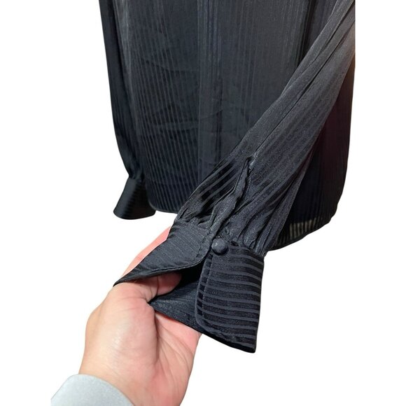 Nine West Black Sheer Striped Print Long Sleeve Work Business Blouse Sz S - Picture 6 of 13